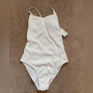 Roxy White Ribbed One-Piece Swimsuit